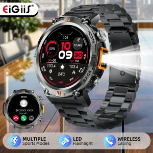 EIGIIS 2024 New KE3 Bluetooth Call Smart Watch Men Full Touch Screen Health Monitor Clock With Flashlight
